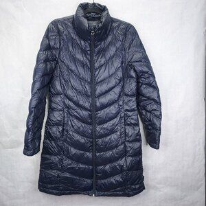 Calvin Klein Puffer Jacket Womens M Premium Down Long Packable Quilted Navy Flaw